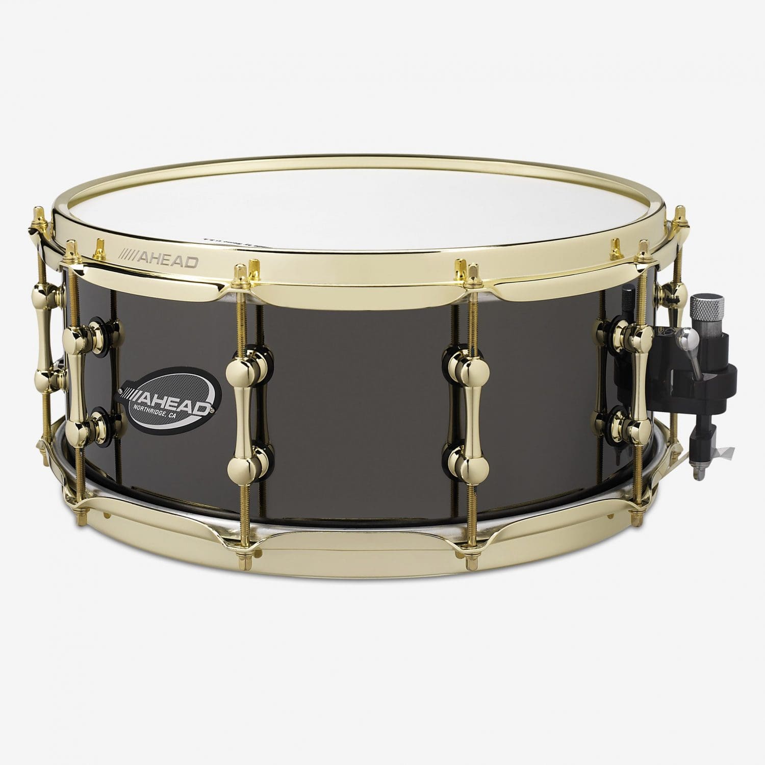 Black Chrome on Bell Brass Snare Drum with Black Trick Throw Off