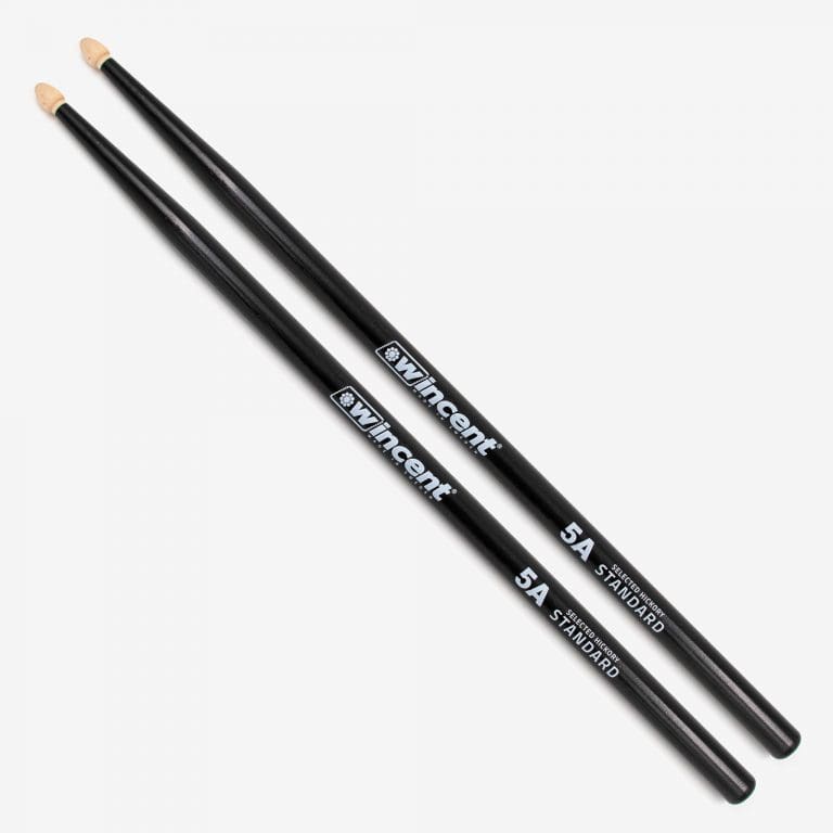Wincent Drumsticks Hickory Standard Taper Drumsticks in Black